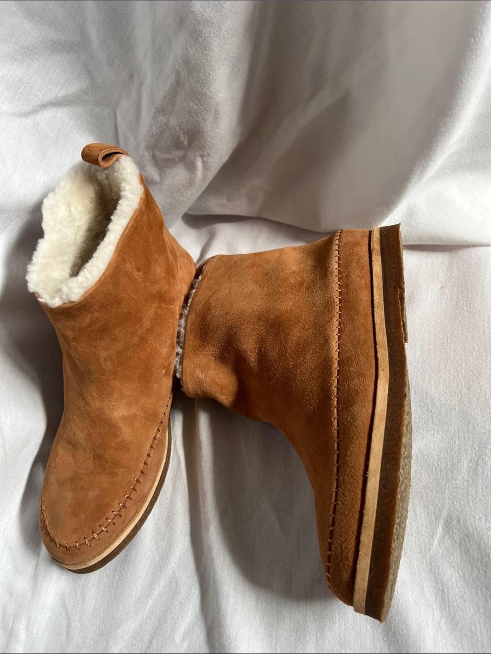 Jenni Kayne Suede Shearling Moccasin Ankle Boots - Chestnut